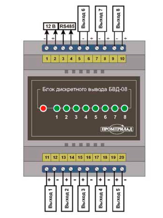 Схема подключения блока дискретного ввода БВД-08