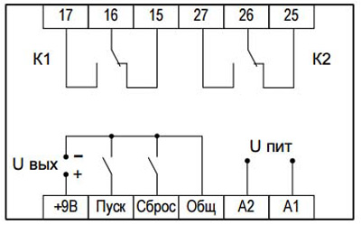 Рис.1. Схема внешних подключений реле ВЛ-159М-4