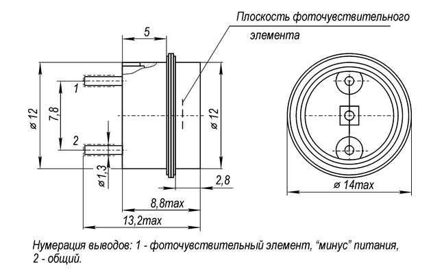 Схема габаритных размеров фотодиода ФД-287