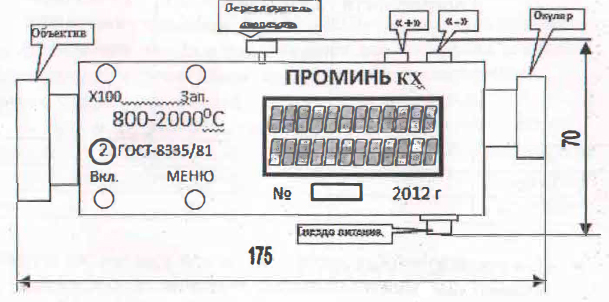 Схема габаритных размеров пирометра Проминь-КХ2